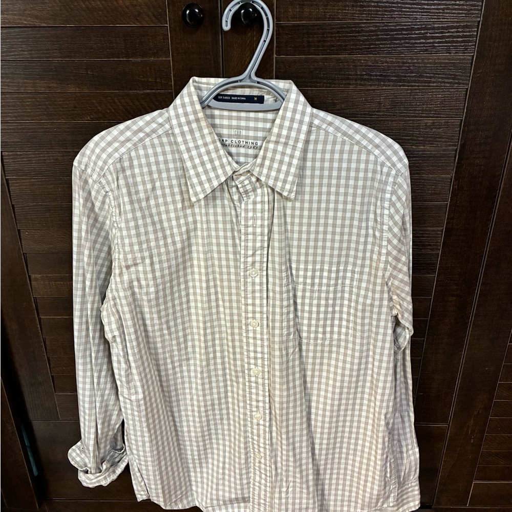 Gap Men's Light Grey Checkered Shirt